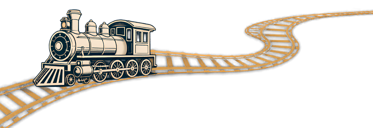 A vintage train travelling along a sweeping curved track